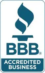 The image shows the Better Business Bureau (BBB) Accredited Business logo, featuring a blue torch symbol above the bold, capitalized letters "BBB" and the words "ACCREDITED BUSINESS" in a blue rectangle below—a trusted seal that driveway gate technicians and gate opener specialists proudly display.