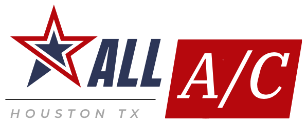 Logo for a local Houston air conditioning company. Features red and blue star, "ALL A/C" in bold, and “Houston TX.” Professional AC repair service.